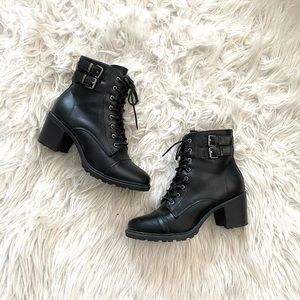 Chunky heel combat style booties.